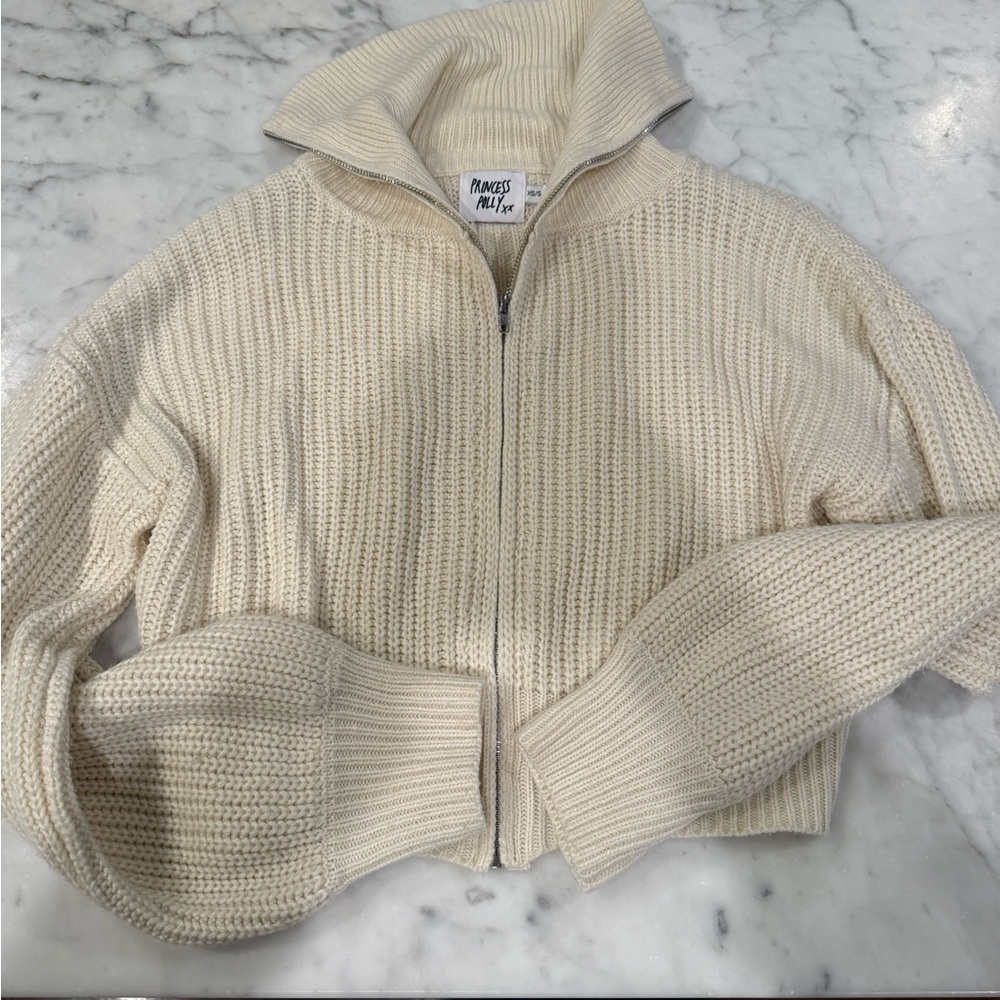 Princess Polly Ivory Knit Zip-Up Cardigan
